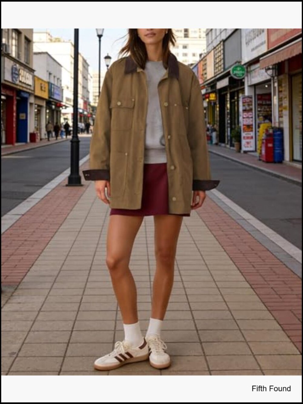 Oversized Utility Cotton Jacket with Pockets Corduroy Collar Workwear - Picture 5 of 7